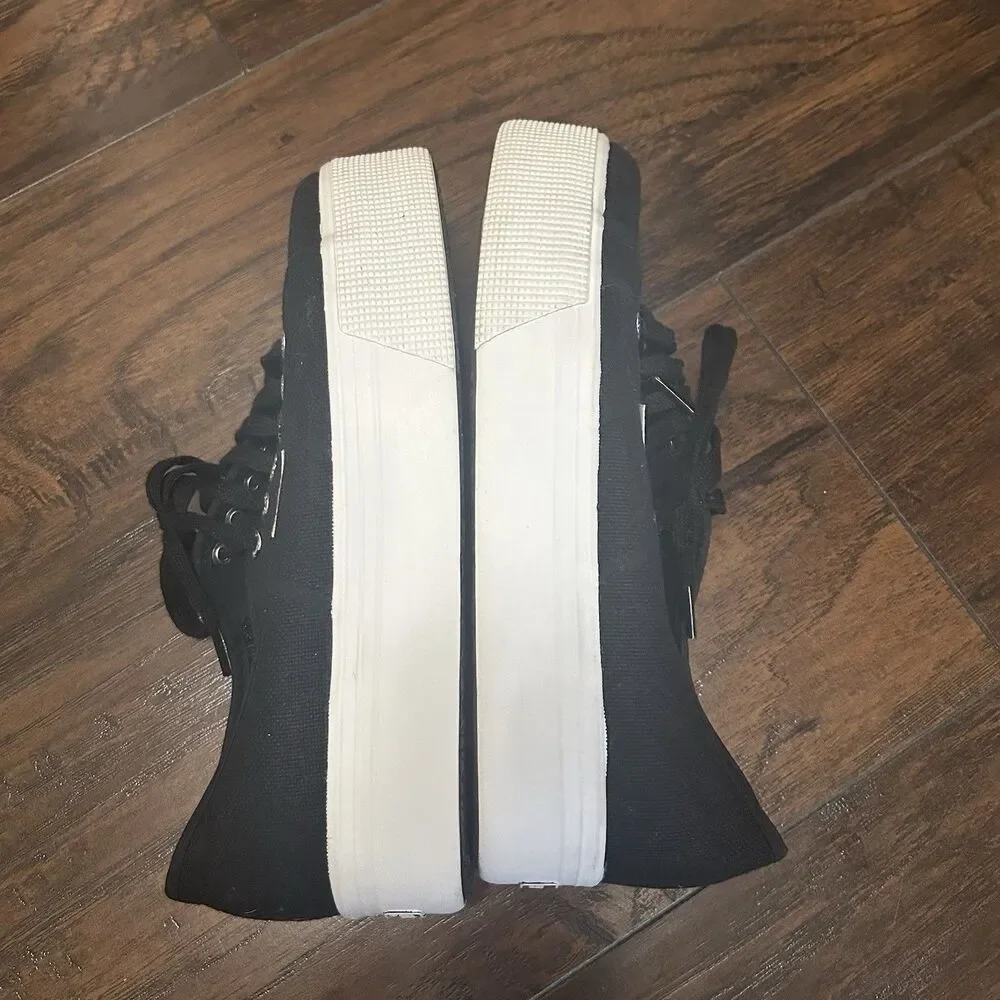 Superga 2790 Platform Sneakers Womens Size 7.5 Black Canvas Casual Shoes